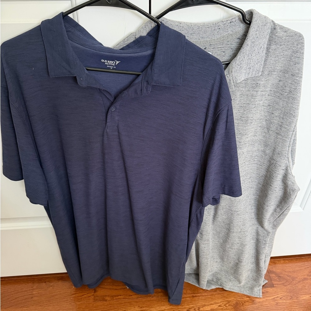Old Navy Men’s Navy and Heather Gray Polo Pair